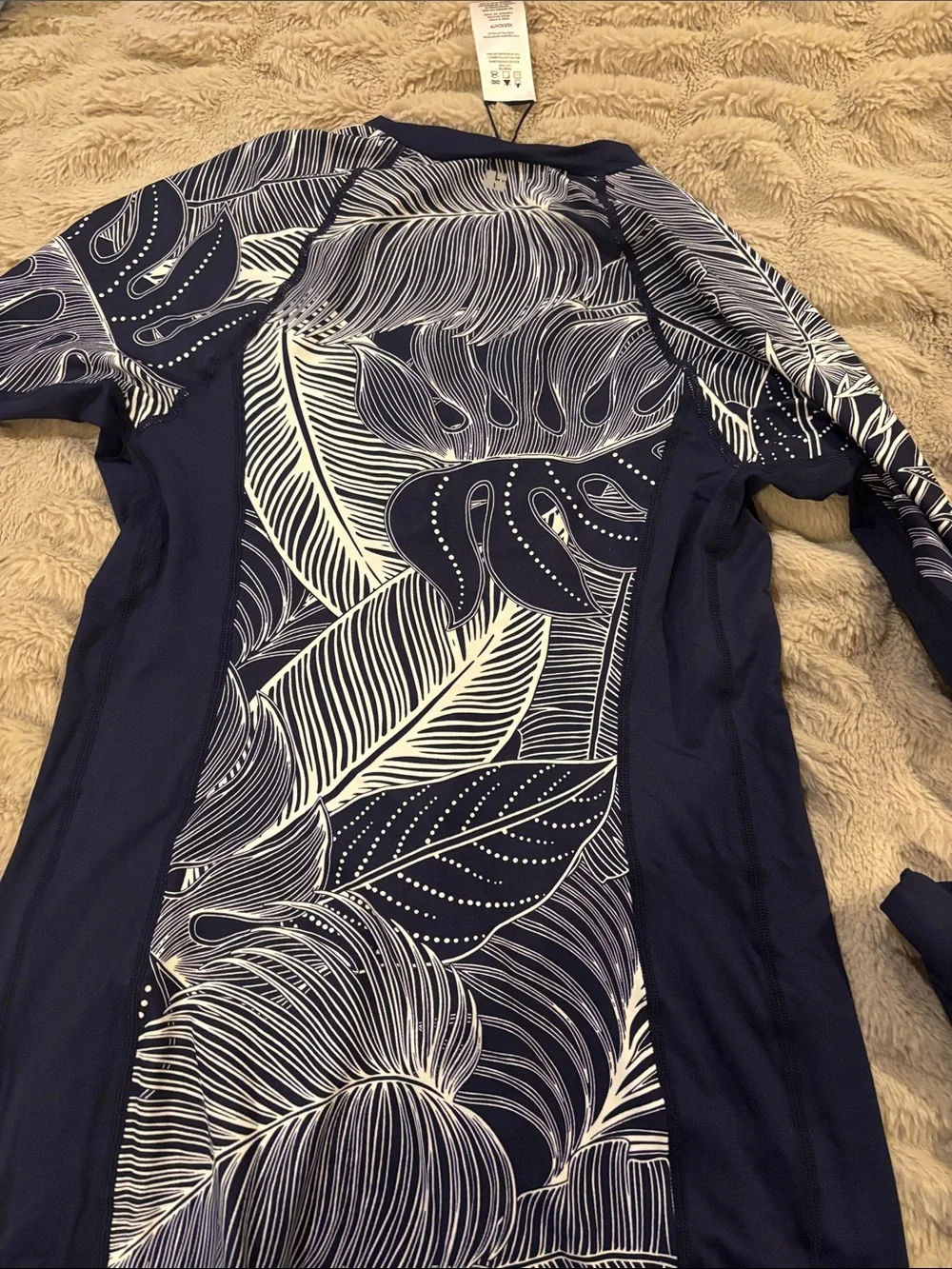 Beach House Navy & White Tropical Leaf Zip Rash Guard